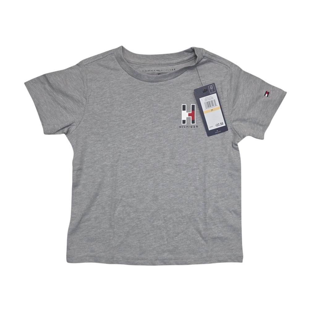 Tommy Hilfiger Boys Grey Heather H Logo Graphic T-Shirt TBACB02D 2T NWT